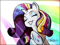 Size: 721x539 | Tagged: safe, artist:toongrowner, rarity, pony, unicorn, g4, cute, eyes closed, female, grin, mare, rainbow power, raised hoof, raribetes, smiling, solo