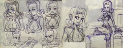 Size: 6236x2448 | Tagged: safe, artist:194286, rarity, human, g4, breasts, busty rarity, cleavage, female, humanized, pixiv, sketch dump, solo, traditional art