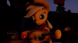 Size: 700x394 | Tagged: safe, artist:ferexes, applejack, g4, 3d, animated, apple, bandana, campfire, dark, eating, engiejack, engineer, engineer (tf2), female, guitar, musical instrument, solo, source filmmaker, team fortress 2, youtube, youtube link