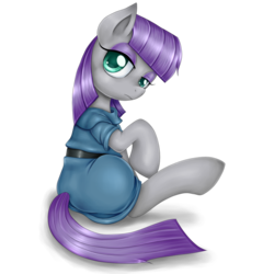 Size: 1024x1024 | Tagged: safe, artist:evomanaphy, maud pie, earth pony, pony, g4, female, looking at you, looking back, pose, raised hoof, simple background, sitting, solo, transparent background