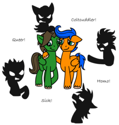 Size: 956x1000 | Tagged: safe, artist:jadeile, oc, oc only, pegasus, pony, bullying, cute, duo, gay, homophobia, male, simple background, white background