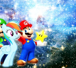 Size: 1164x1050 | Tagged: safe, rainbow dash, g4, crossover, luigi, male, mario, stars, super mario bros., super star