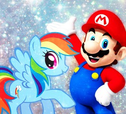 Size: 1164x1050 | Tagged: safe, rainbow dash, g4, crossover, glitter, male, mario, mariodash, sparkles, super mario bros.