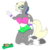 Size: 1351x1392 | Tagged: safe, artist:idiotfarm, oc, oc only, oc:thunder painting, earth pony, anthro, unguligrade anthro, anthro oc, barn, big breasts, blank flank, blonde, breasts, clothes, earring, eyeshadow, female, giant anthro, giantess, hand, hips, hooves, house, macro, romani, shorts, solo