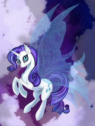 Size: 1350x1800 | Tagged: safe, artist:dezy-x29, rarity, g4, female, flying, glimmer wings, solo, wings