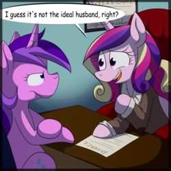 Size: 1000x1000 | Tagged: safe, artist:fj-c, amethyst star, princess cadance, sparkler, g4, divorce, duo, engrish, lawyer