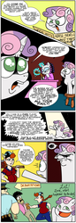 Size: 1280x3731 | Tagged: safe, artist:catfood-mcfly, rarity, sweetie belle, human, pony, unicorn, g4, alcohol, angry, attention horse, axe, bathrobe, clothes, comic, deportation, drama, exploitable meme, eyeshadow, fury belle, government, grin, hair curlers, horse news, husband, immigration, implied alcoholism, jealous, lidded eyes, makeup, meme, newspaper, pinkiepony, pregnant, robe, shit eating grin, smiling, spotlight, stool, tumblr, viking, vikinglumberjack, waifu, waifu thief, wife