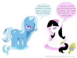 Size: 1983x1503 | Tagged: safe, artist:pomegranate-feather, trixie, g4, bradley hand, crossover, female, font, mare, namesake, ponified, pun, speech bubble, the fairly oddparents, trixie tang