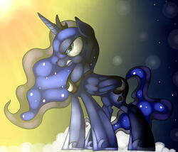 Size: 1050x900 | Tagged: safe, artist:nif-t, princess luna, g4, angry, crepuscular rays, female, jealous, jealous luna, solo, standing, stars