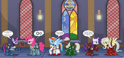 Size: 7500x3500 | Tagged: safe, artist:a4r91n, applejack, fluttershy, pinkie pie, rainbow dash, rarity, twilight sparkle, earth pony, pegasus, pony, unicorn, g4, armor, blood angels, blood ravens, bloody magpies, codex astartes, crossover, female, magic, magic aura, mane six, mare, parody, ponified, power armor, powered exoskeleton, purity seal, recolor, red eyes, salamanders, space marine, space wolves, telekinesis, ultramarine, ultrasmurf, vector, warhammer (game), warhammer 40k, white scars