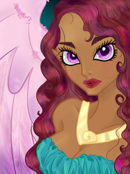 Size: 768x1024 | Tagged: safe, artist:tenderlumpkins, princess cadance, human, g4, dark skin, female, humanized, natural hair color, solo, winged humanization