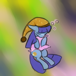 Size: 1200x1200 | Tagged: safe, artist:rosemod, oc, oc only, oc:moonbeam, pony, female, hat, mare, nightcap, sitting, sleeping, solo