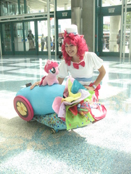 Size: 1536x2048 | Tagged: safe, artist:rmtakesover, pinkie pie, human, g4, 2013, anime expo, convention, cosplay, groucho mask, irl, irl human, party cannon, photo, plushie, solo