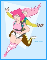 Size: 700x900 | Tagged: safe, artist:wom-bat, fluttershy, pinkie pie, human, g4, air ponyville, falling, goggles, humanized, implied flutterpie, parachute, skydiving