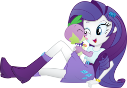 Size: 8934x6209 | Tagged: safe, artist:rainbownspeedash, rarity, spike, dog, equestria girls, g4, absurd resolution, boots, bracelet, clothes, cute, drool, female, high heel boots, laughing, licking, male, open mouth, ship:sparity, shipping, simple background, skirt, spikabetes, spike the dog, straight, transparent background