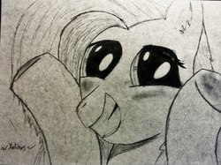 Size: 2048x1529 | Tagged: safe, artist:xulious, fluttershy, g4, female, monochrome, solo, traditional art