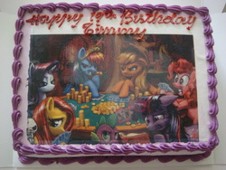 Size: 3264x2448 | Tagged: safe, artist:harwick, artist:turkeysm, applejack, fluttershy, pinkie pie, rainbow dash, rarity, twilight sparkle, g4, birthday cake, cake, customized toy, food art, high res, irl, mane six, photo, playing card, poker