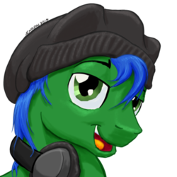 Size: 400x400 | Tagged: safe, artist:snapai, oc, oc only, earth pony, pony, beanie, commission, hat, headphones, razorbass, solo