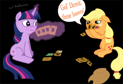 Size: 2048x1410 | Tagged: safe, artist:xulious, applejack, twilight sparkle, g4, card, yu-gi-oh!