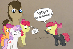 Size: 2048x1388 | Tagged: safe, artist:xulious, apple bloom, doctor whooves, scootaloo, sweetie belle, time turner, earth pony, pegasus, pony, unicorn, g4, cutie mark crusaders, doctor who, female, filly, male, self ponidox, stallion, the doctor, time paradox, time travel