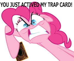 Size: 1228x1024 | Tagged: safe, edit, pinkie pie, g4, pinkie pride, card, female, image macro, meme, misspelling, solo, trap card, you just activated my trap card, yu-gi-oh!