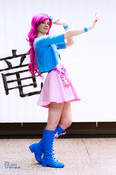 Size: 1024x1536 | Tagged: dead source, safe, artist:ocean-drop, artist:seishinwakusei, pinkie pie, human, equestria girls, g4, boots, clothes, cosplay, costume, equestria girls outfit, irl, irl human, photo, shoes, skirt, solo