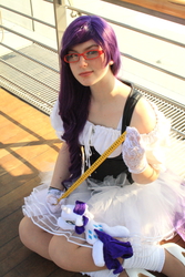 Size: 2592x3888 | Tagged: safe, artist:dieentexd, rarity, human, g4, cosplay, glasses, high res, irl, irl human, measuring tape, photo, plushie, solo