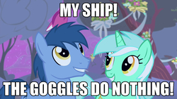 Size: 1280x720 | Tagged: safe, edit, edited screencap, screencap, blues, lyra heartstrings, noteworthy, filli vanilli, g4, my little pony: friendship is magic, caption, image macro, meme, ship:lyraworthy, shipping, shipping goggles