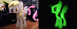 Size: 4000x1500 | Tagged: safe, artist:iflysna94, derpy hooves, fluttershy, rainbow dash, pegasus, pony, g4, female, funko, glow in the dark, irl, mare, photo, toy