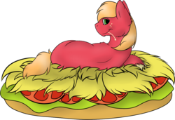 Size: 1078x736 | Tagged: safe, artist:crosspone, big macintosh, earth pony, pony, g4, hay burger, male, pun, simple background, solo, stallion, transparent background, visual pun