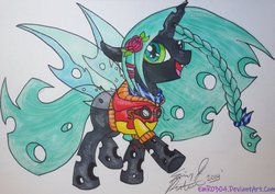 Size: 1024x726 | Tagged: safe, artist:emr0304, oc, oc only, oc:gallow wisp, changeling, solo, traditional art