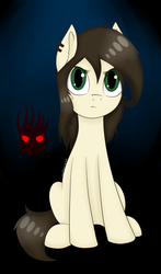 Size: 4414x7500 | Tagged: safe, artist:lace_felora, oc, oc only, earth pony, pony, absurd resolution, dark, earring, frown, glare, looking at you, piercing, sitting, solo