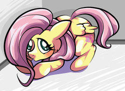 Size: 850x620 | Tagged: safe, artist:d-sin, fluttershy, g4, female, hiding, pixiv, solo