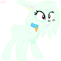 Size: 597x600 | Tagged: safe, oc, oc only, oc:cotteen, hybrid, rabbit, barely pony related, blank flank, carrot, collar, solo