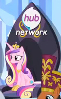 Size: 125x204 | Tagged: safe, screencap, neighbuchadnezzar, princess cadance, alicorn, pony, equestria games (episode), g4, alicorn thrones, equestria games, female, hub logo, male, mare, stallion