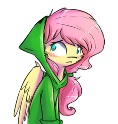 Size: 918x965 | Tagged: safe, artist:suplolnope, fluttershy, g4, blushing, clothes, creepershy, female, hoodie, minecraft, solo