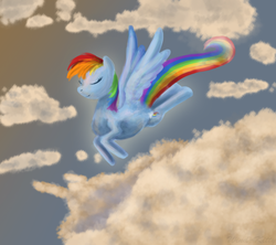 Size: 900x800 | Tagged: safe, artist:wind-kitty, rainbow dash, g4, cloud, cloudy, female, flying, rainbow trail, solo