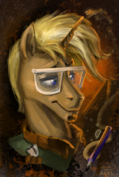 Size: 581x865 | Tagged: safe, artist:arainmorn, trenderhoof, g4, simple ways, glasses, pencil, portrait, solo