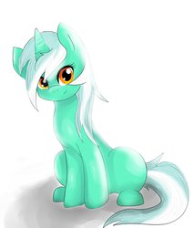 Size: 1024x1203 | Tagged: safe, artist:espeonumbreonlover, lyra heartstrings, pony, unicorn, g4, female, looking at you, mare, simple background, sitting, smiling, solo, white background