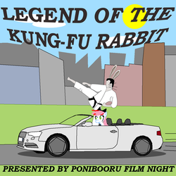 Size: 1052x1052 | Tagged: safe, artist:feral_socks, angel bunny, oc, oc:flicker, ponibooru film night, g4, legend of the kung fu rabbit