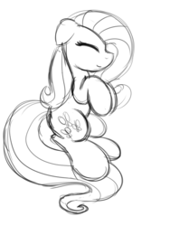 Size: 1500x2000 | Tagged: safe, artist:drawponies, fluttershy, g4, eyes closed, female, floppy ears, monochrome, on side, sleeping, smiling, solo