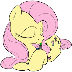 Size: 1047x1051 | Tagged: safe, artist:dotkwa, artist:venezolanbrony, edit, fluttershy, oc, oc:anon, pony, g4, eyes closed, giant pony, kissing, macro, prone, size difference, smiling