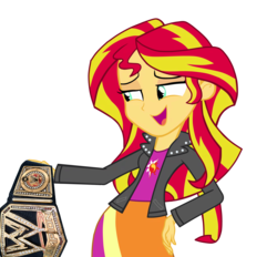 Size: 1712x1591 | Tagged: safe, edit, sunset shimmer, equestria girls, g4, championship belt, female, simple background, smug, solo, title belt, transparent background, vector, wwe, wwe championship