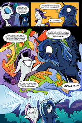 Size: 3000x4500 | Tagged: safe, artist:lovelyneckbeard, princess luna, rarity, g4, angry, cake, camping trip, camping trip: comic, comic, fight, i can't believe it's not idw, missing accessory