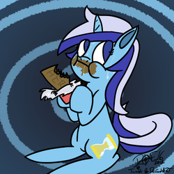 Size: 1000x1000 | Tagged: safe, artist:dzone16, minuette, pony, unicorn, g4, caught, chocolate, female, solo