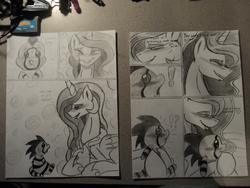 Size: 3264x2448 | Tagged: safe, artist:digitaldomain123, artist:microdude87, artist:skunkdude13, princess celestia, princess luna, oc, g4, comic, high res, irl, monochrome, photo, photography, present, traditional art