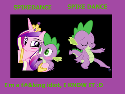 Size: 2360x1776 | Tagged: safe, princess cadance, spike, alicorn, dragon, pony, g4, age difference, dancing, female, know the difference, male, ship:spikedance, shipping, spikelove, straight, text