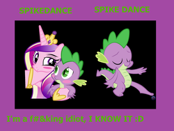 Size: 2360x1776 | Tagged: safe, princess cadance, spike, alicorn, dragon, pony, g4, age difference, dancing, female, know the difference, male, ship:spikedance, shipping, straight, text