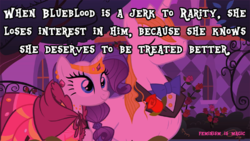 Size: 500x281 | Tagged: safe, edit, screencap, prince blueblood, rarity, pony, unicorn, g4, captain obvious, female, feminism is magic, grand galloping gala, male, mare, meta, stallion, text