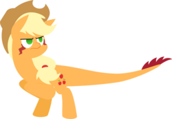 Size: 2689x1861 | Tagged: safe, artist:zacatron94, applejack, dinosaur, monster pony, original species, tatzlpony, velociraptor, g4, female, simple background, solo, species swap, tatzljack, transparent background